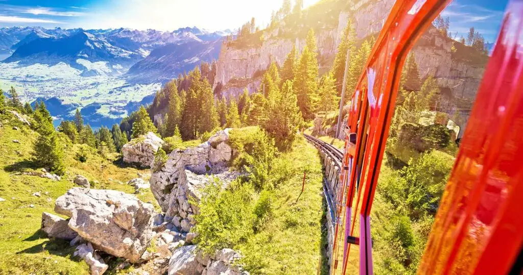 Train in Switzerland climbing the mountains